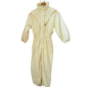 VTG Equus America’s Cup Youth Girl's Ski Snowsuit Yellow Size 12 USA Retro 80s